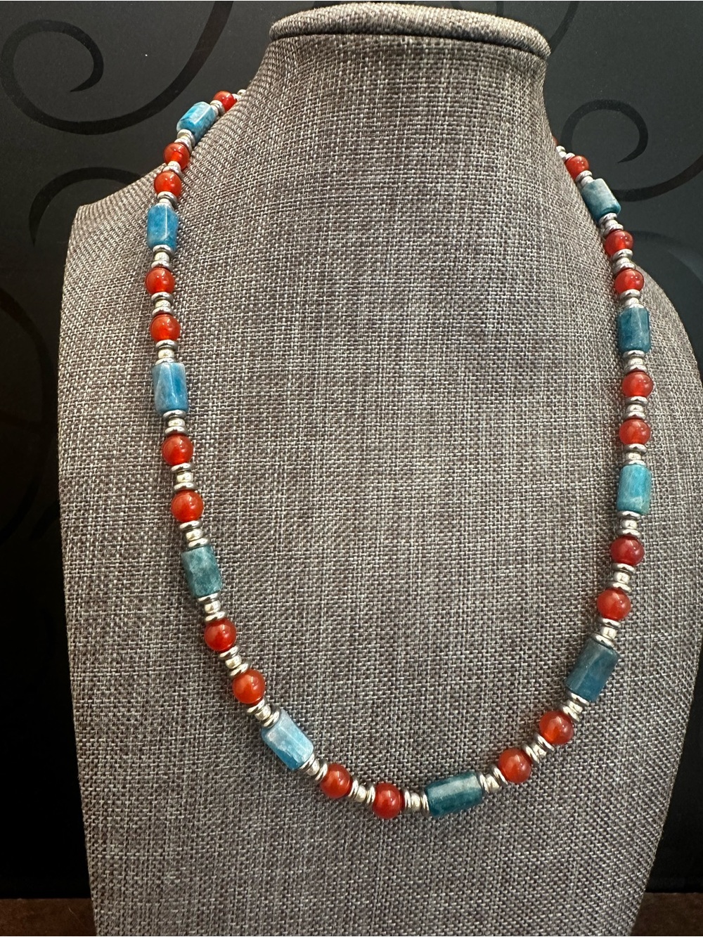 Blue Apatite and Carnelian Agate and Beaded Handmade Necklace